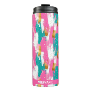 Colourful Abstract Brushstrokes - Mint & Pink (3) Thermal Tumbler
