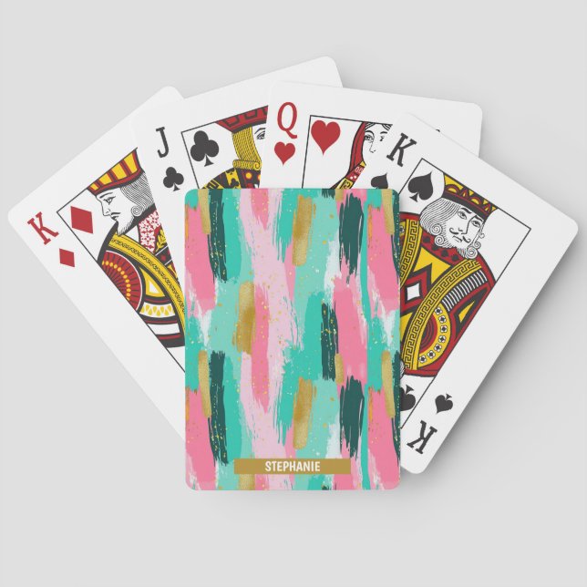 Colourful Abstract Brushstrokes - Mint & Pink (4) Playing Cards (Back)