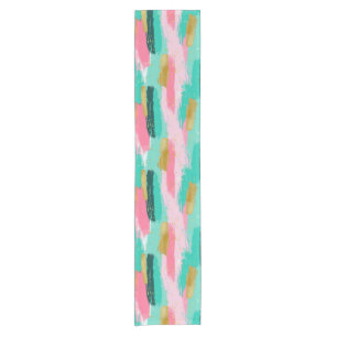 Colourful Abstract Brushstrokes - Mint & Pink (4) Short Table Runner
