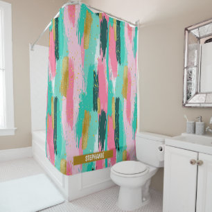 Colourful Abstract Brushstrokes - Mint & Pink (4) Shower Curtain
