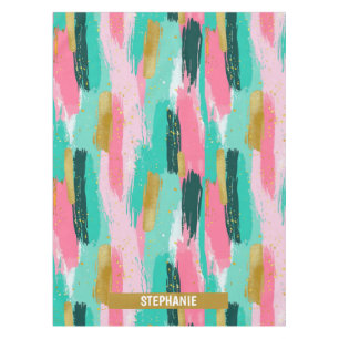 Colourful Abstract Brushstrokes - Mint & Pink (4) Tablecloth