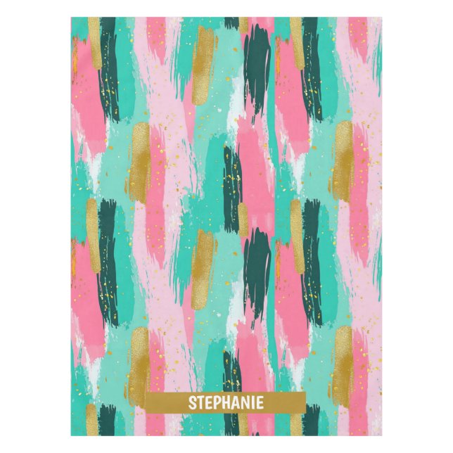 Colourful Abstract Brushstrokes - Mint & Pink (4) Tablecloth (Front)