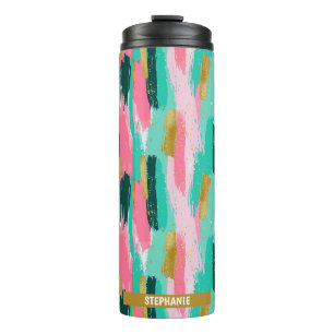 Colourful Abstract Brushstrokes - Mint & Pink (4) Thermal Tumbler