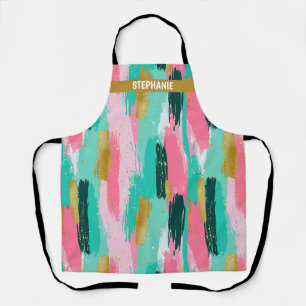 Colourful Abstract Brushstrokes - Mint & Pink Apron
