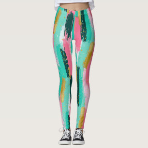 Colourful Abstract Brushstrokes - Mint & Pink Leggings