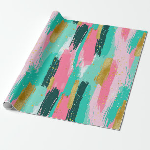 Colourful Abstract Brushstrokes - Mint & Pink Wrapping Paper