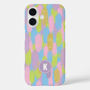 Colourful Abstract Brushstrokes  Pattern Monogram iPhone 16 Case