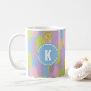 Colourful Abstract Brushstrokes  Pattern Monogram Coffee Mug