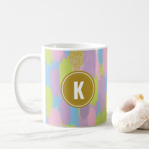 Colourful Abstract Brushstrokes  Pattern Monogram Coffee Mug