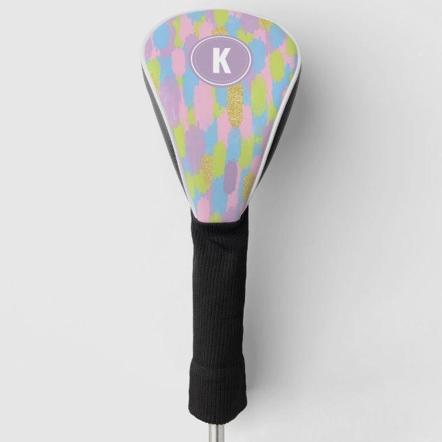 Colourful Abstract Brushstrokes  Pattern Monogram Golf Head Cover (Front)