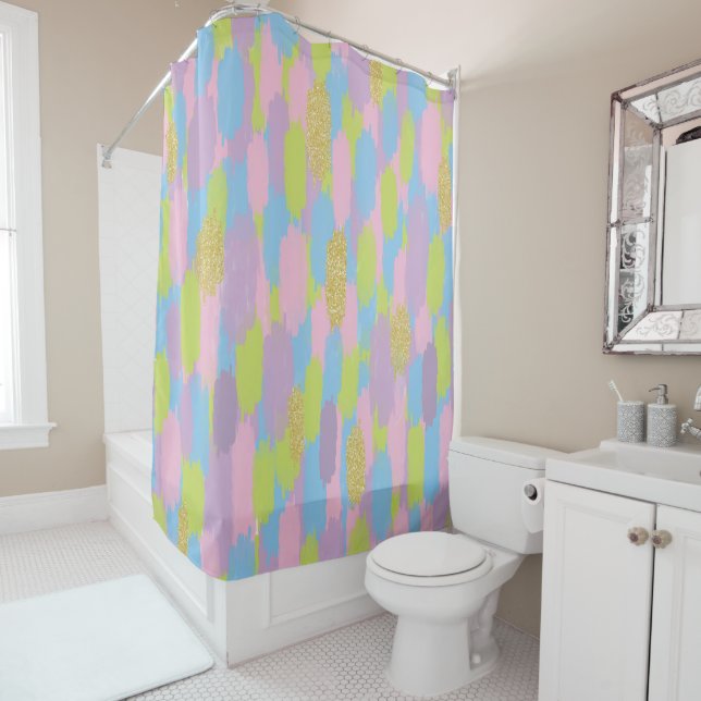 Colourful Abstract Brushstrokes  Pattern Monogram Shower Curtain (In Situ)