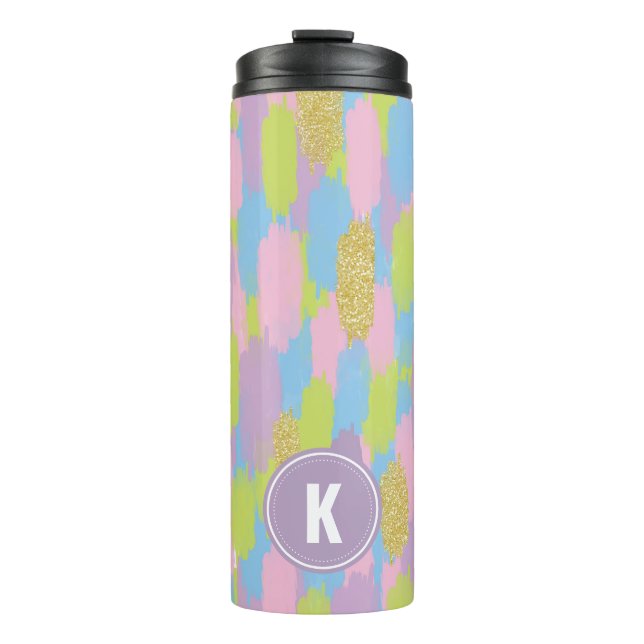 Colourful Abstract Brushstrokes  Pattern Monogram Thermal Tumbler (Front)
