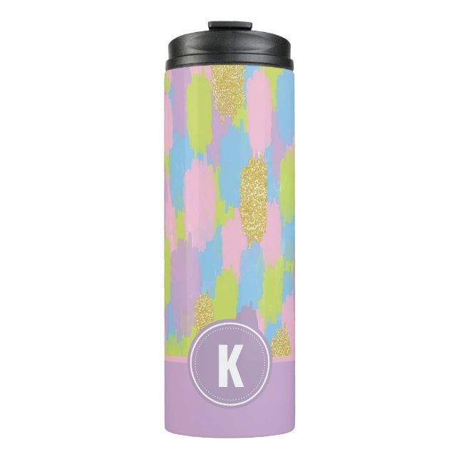 Colourful Abstract Brushstrokes  Pattern Monogram Thermal Tumbler (Front)