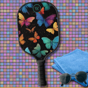 Colourful Abstract Butterflies Monogram  Pickleball Paddle