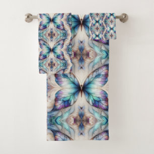 Colourful abstract butterfly design bath towel set