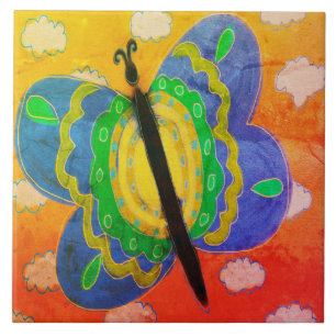 Colourful Abstract Butterfly  Tile