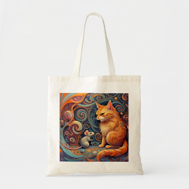Colourful Abstract Cat and Mouse Tote Bag (Front)