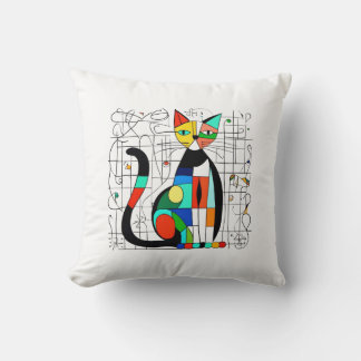 Colourful Abstract Cat Art Cubist Cubism Cushion