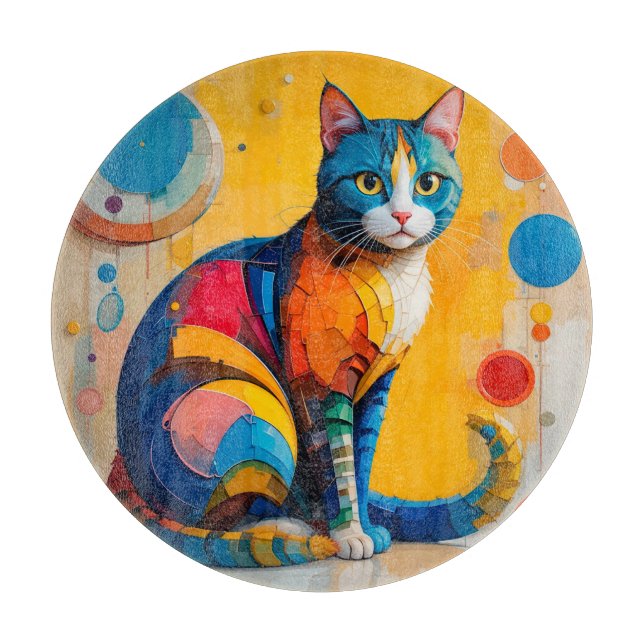 Colourful Abstract Cat Artwork Cutting Board (Front)