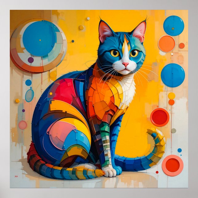 Colourful Abstract Cat Artwork Poster (Front)