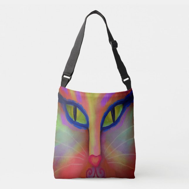 Colourful Abstract Cat Face Crossbody Bag (Front)
