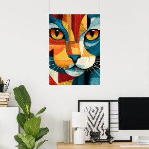 Colourful Abstract Cat Face Geometric Poster