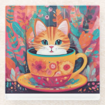 Colourful Abstract Cat in Cup Mouse Pad