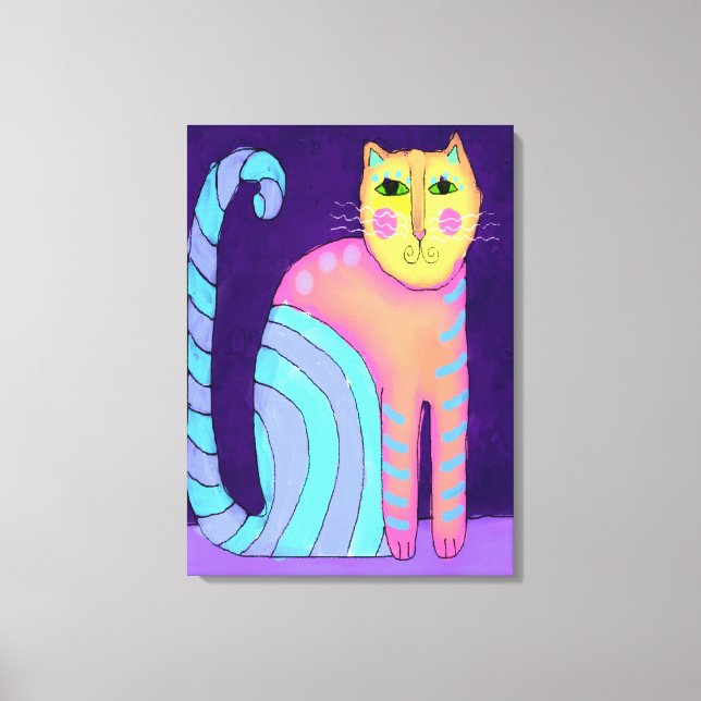 Colourful Abstract Cat Painting Canvas Print (Front)