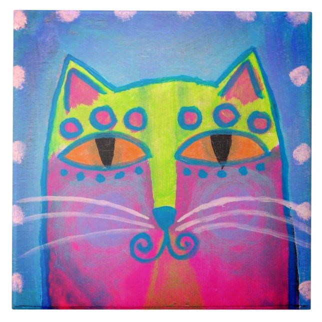 Colourful Abstract Cat Painting Tile (Front)