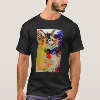 Colourful Abstract Cat Vibrant Artistic Feline Des T-Shirt