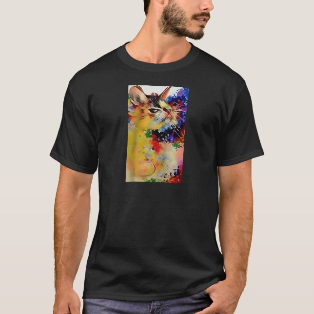 Colourful Abstract Cat Vibrant Artistic Feline Des T-Shirt (Front)