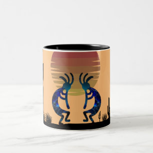 Colourful Abstract Cave Petroglyphs Kokopelli Two-Tone Coffee Mug