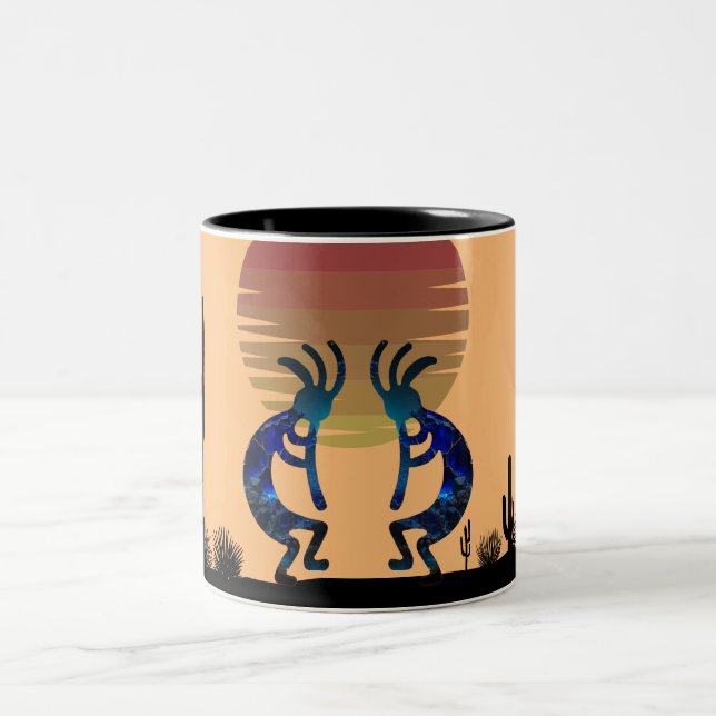 Colourful Abstract Cave Petroglyphs Kokopelli Two-Tone Coffee Mug (Center)