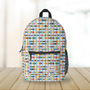 Colourful Abstract Chequered Pattern Monogram  Printed Backpack
