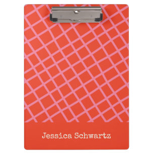 Colourful Abstract Chequered Pink Red Grid Custom Clipboard