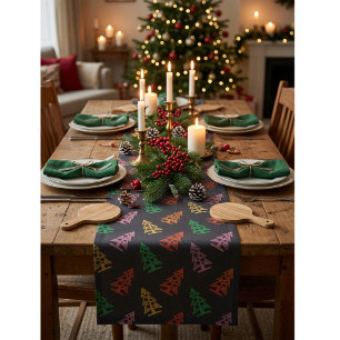 Colourful Abstract Christmas Tree Pattern  Short Table Runner