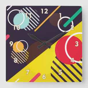 Colourful Abstract Circles and Lines Square Wall Clock