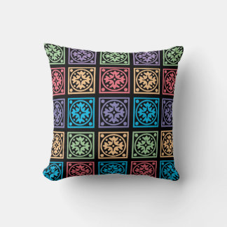 Colourful abstract circles and squares pillow