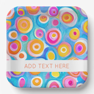 Colourful Abstract Circles Art Artist ADD OWN TEXT Paper Plate