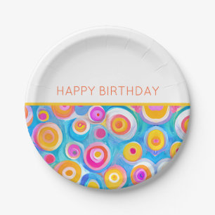 Colourful Abstract Circles Artist HAPPY BIRTHDAY Paper Plate