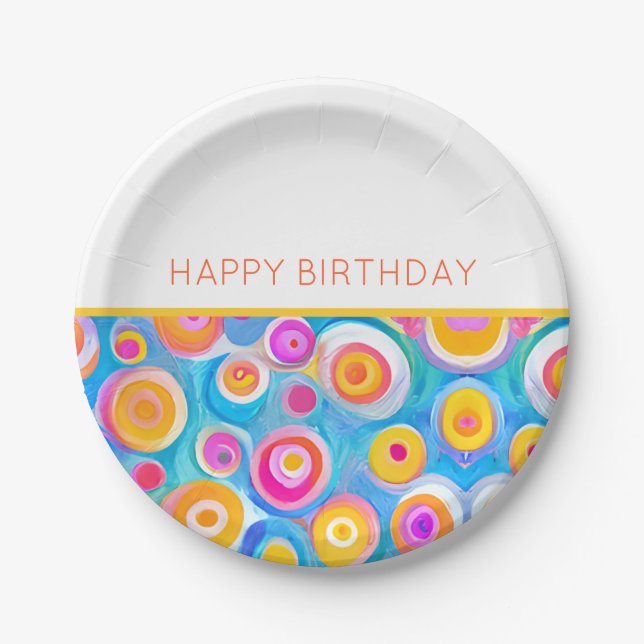 Colourful Abstract Circles Artist HAPPY BIRTHDAY Paper Plate (Front)