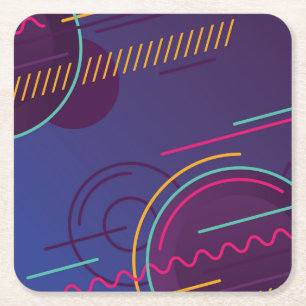Colourful Abstract Circles, Lines & Cool Shapes Square Paper Coaster