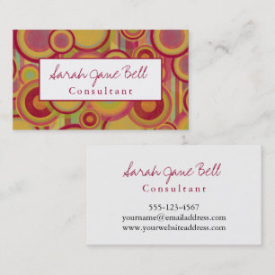 Colourful, Abstract Circles & Stripes with Red Business Card