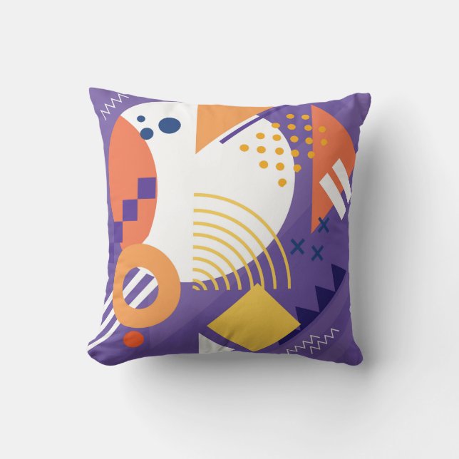 Colourful Abstract Circles, Triangles & Squares Cushion (Front)