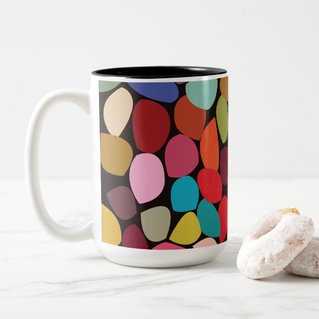 Colourful Abstract Circles  Two-Tone Coffee Mug (With Donut)