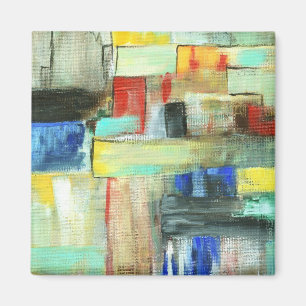 Colourful Abstract Cityscape Original Art Painting Magnet