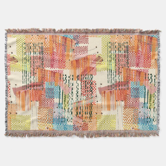 Colourful Abstract Collage Throw Blanket (Front)