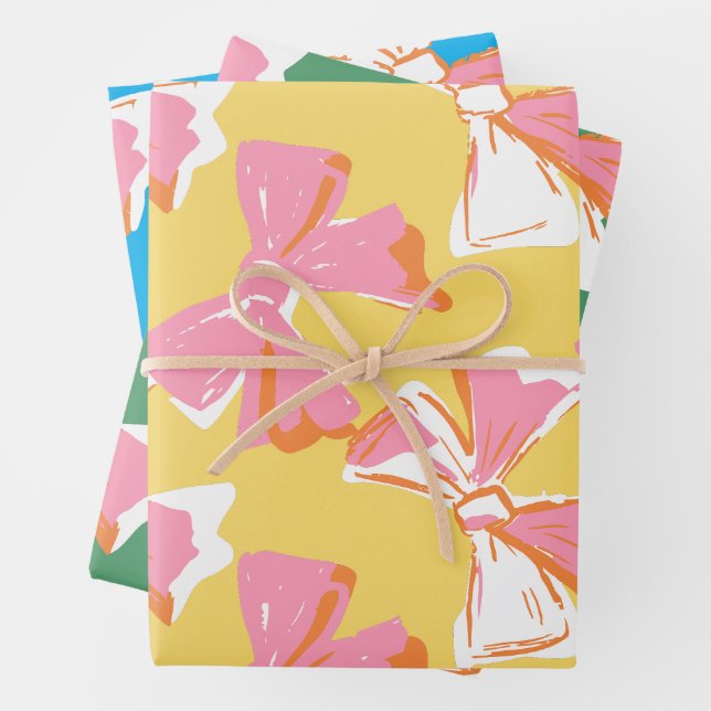 Colourful Abstract Coquette Bow Pattern Quirky Wrapping Paper Sheet (In situ)