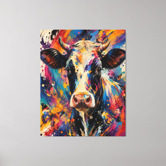 Colourful Abstract Cow Painting with Butterflies  Canvas Print