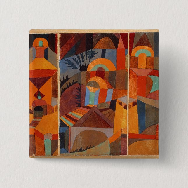 Colourful Abstract Cubism Klee Temple Gardens 15 Cm Square Badge (Front)